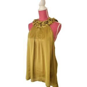 Violet Claire XL  Ruffle Neck Halter Chartreuse Silky Top Office holiday